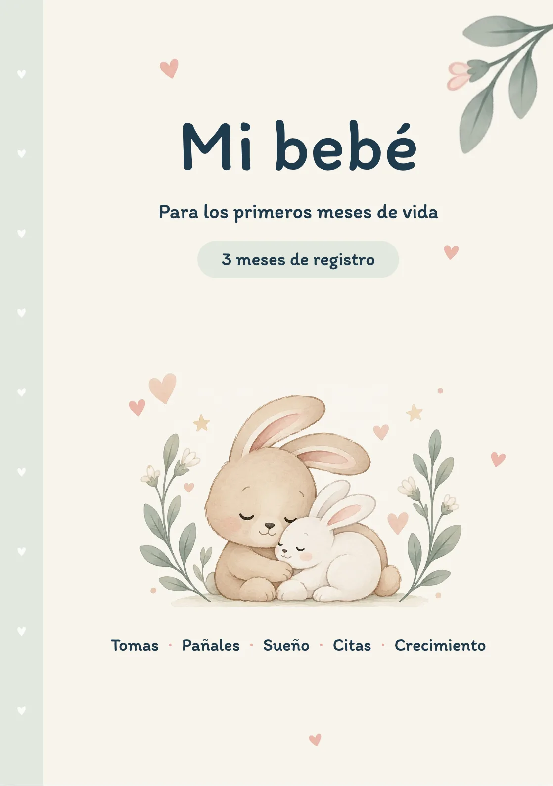 Portada del cuaderno Mi bebé, con dos conejitos abrazados